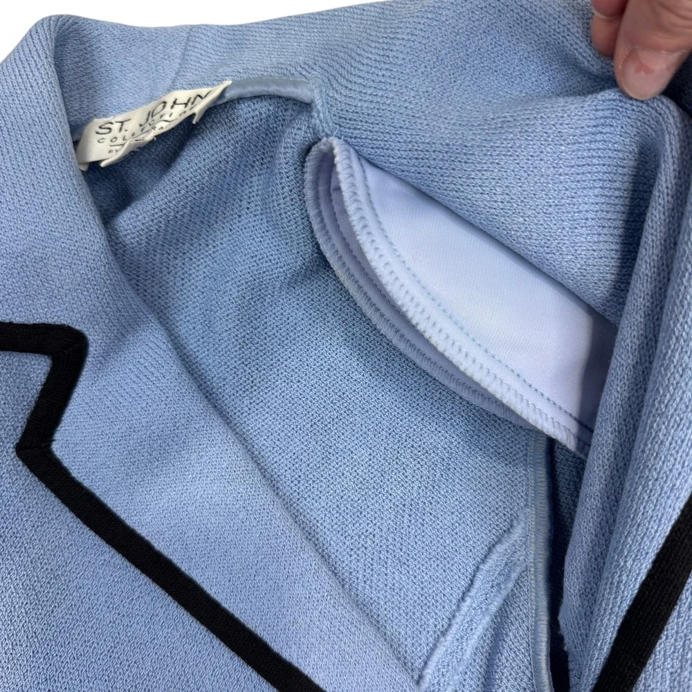 St. John Collection Knit Blazer‎ Women 4 Blue Black Trim Santana Longline Jacket